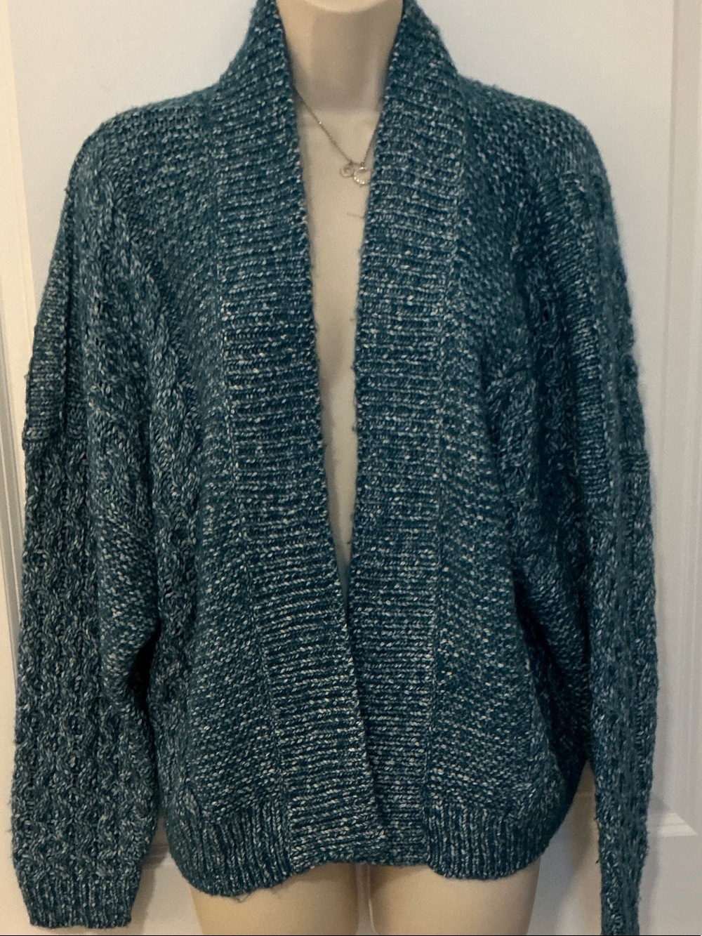 CAbi Teal Marled Cable-Detail Open Shawl Cardigan